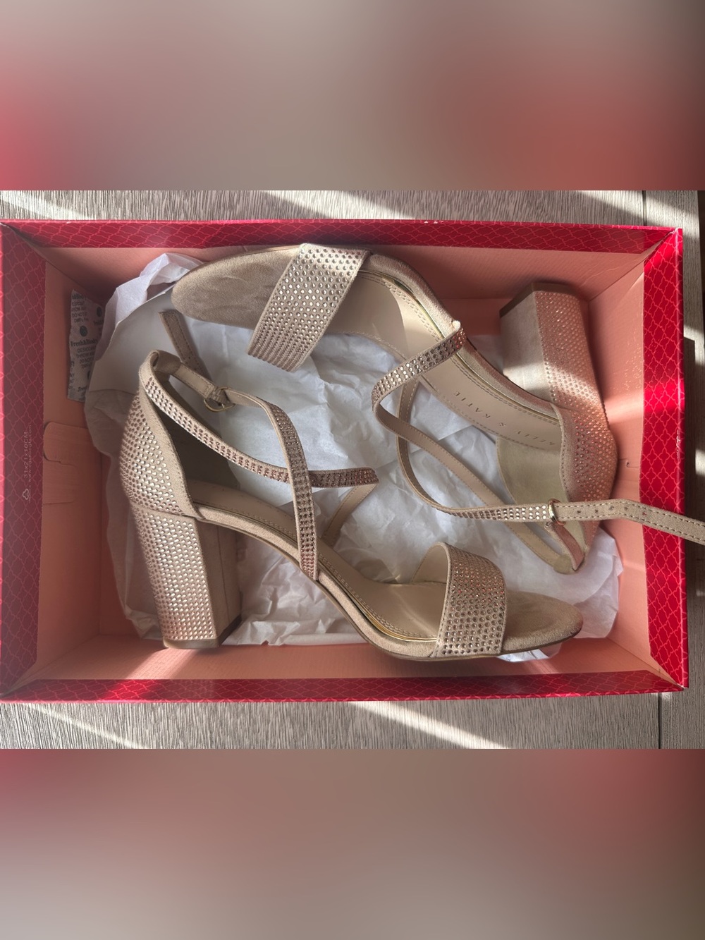 Katie and Kelly Elegant Rhinestone Ankle-Strap Block Heel Sandals - Champagne